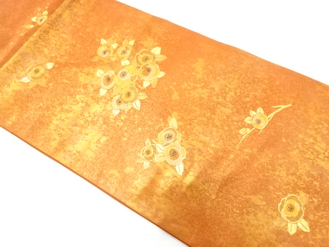 JAPANESE NAGOYA OBI / WOVEN CAMELLIA